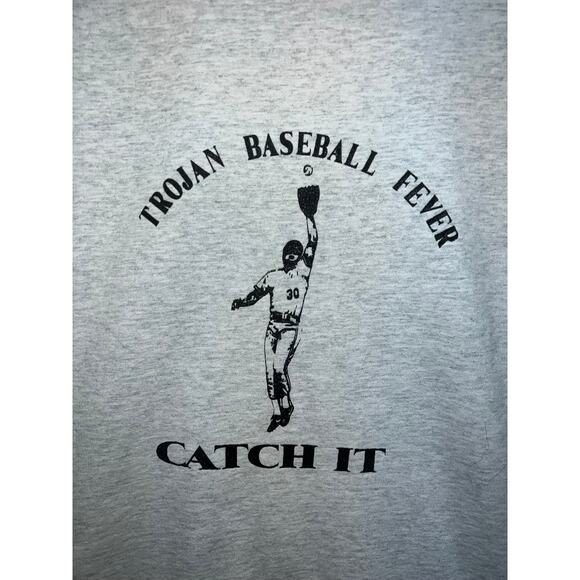 Vintage Baseball Shirt Trojan Baseball Fever Catch It Sports Graphic Gray Tee XL - Picture 6 of 8